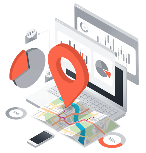 a laptop with a map and a pin on it